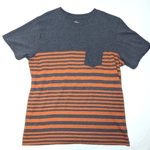 Red Camel Orange Grey Striped Round Neck T-Shirt w/ Pocket Sz Men's Extra Large